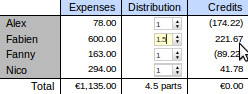 Global splitting of shared expenses