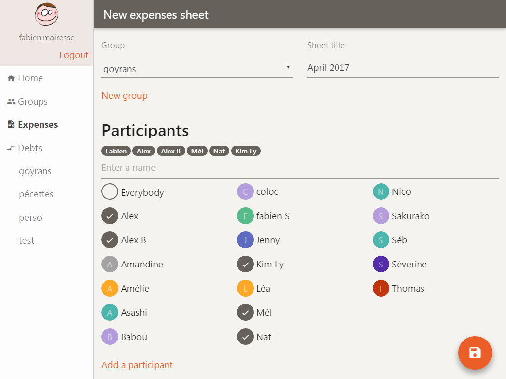 Create a sheet for the expenses shared with your roommates, on tablet